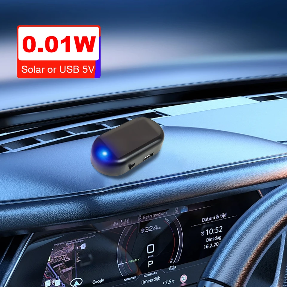 Luce Antifurto Auto Solare A LED – Lampeggiante Rosso O Blu, Sensore Di Luce, Senza Batterie, Montaggio Adesivo