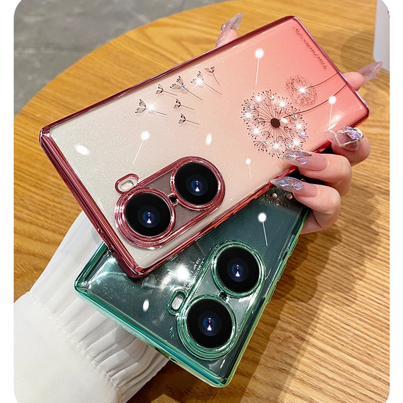 Luxury Dandelion Rhinestone Plating Soft Case for Honor 70 60 50 30 Pro Cases Clear Jewelled Transparent Cover for Woman Girl