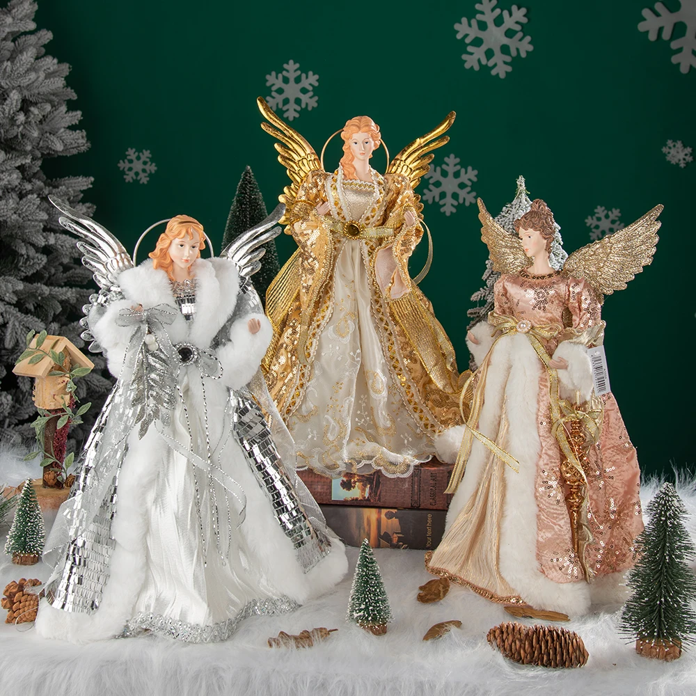 Angel Ornaments For Christmas Tree Top Gold Angel Christmas Tree Topper Gold Christmas Decors For Garden Yard Cafe Desk Decor