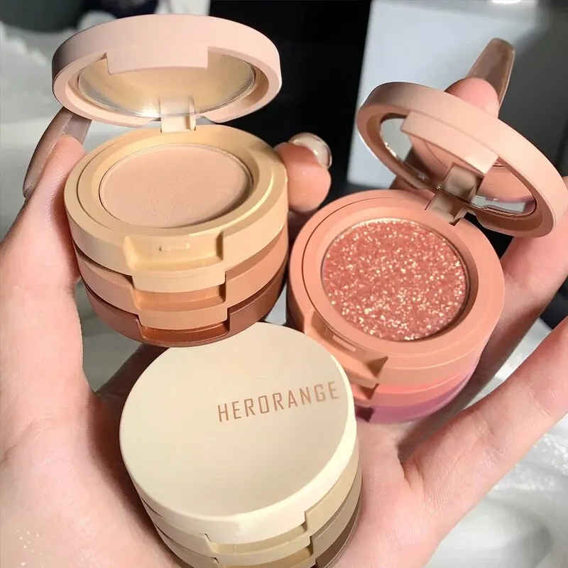Cute Nude Glitter Eyeshadow Palette Tricolor Pearlescent Sandwich Macaron Eyesha eye shadow eye shadow plate