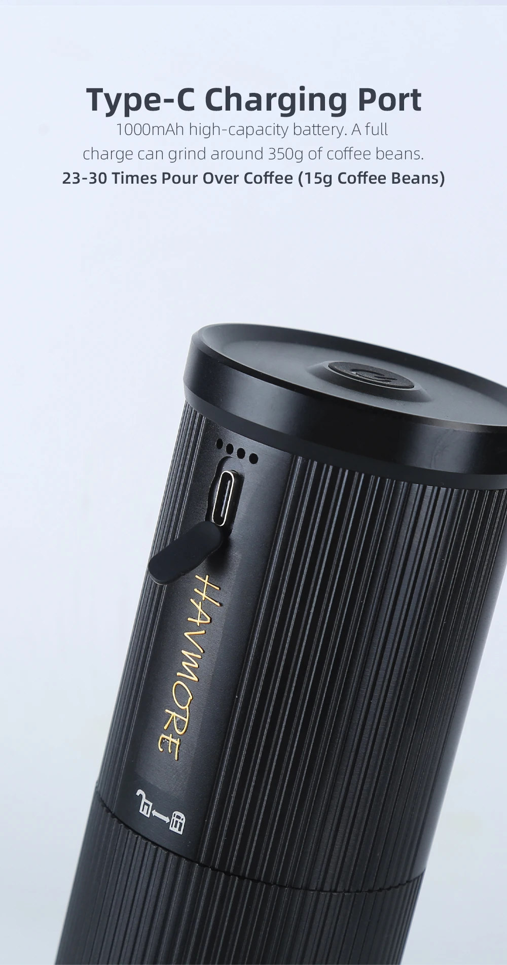 Description Picture 5 of itemHavmore Housegold Outting Travel CNC Rechargeable Espresso Barista 38mm 6 Pins Coffee Bean Grinder Mill Machine