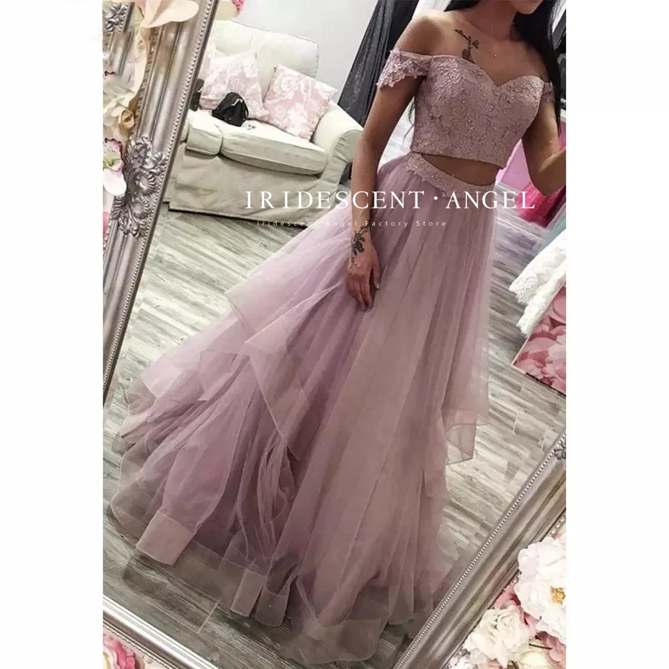 

IRIDESCENT Elegant Two Pieces Prom Dresses Women Formal Party Night Vestidos De Gala Pink Two Pieces Graduation Evening Gowns