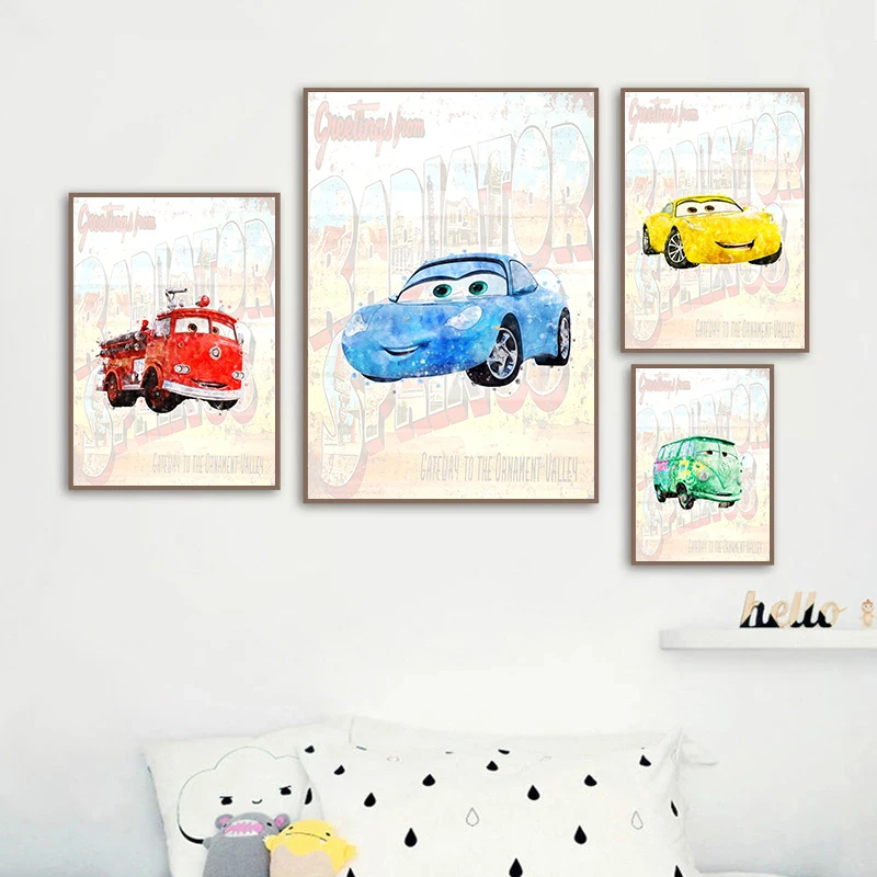 

Disney Cars Watercolor Poster and Prints Cartoon Canvas Paintings Mural Wall Art Picture Living Room Kids Bedroom Home Decor