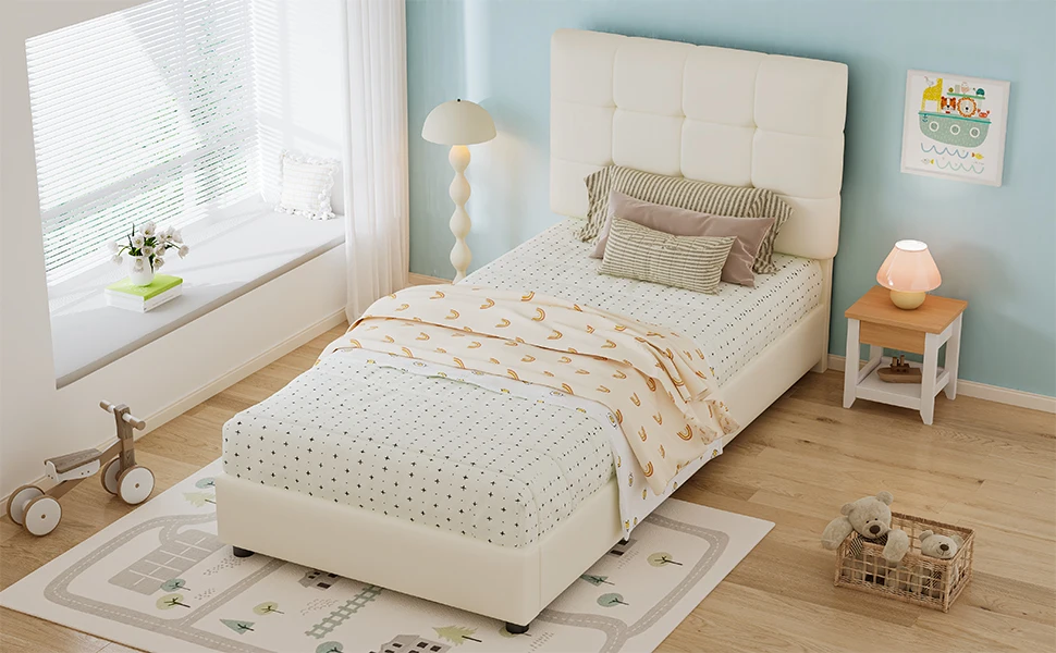 Gepolstertes Bett, Einzelbett, Kinderbett, weiches Kopfteil und Rückenlehne mit Anti-Kollisions-Schaumstoffkante, keksförmiges Kopfteil – Detail 9