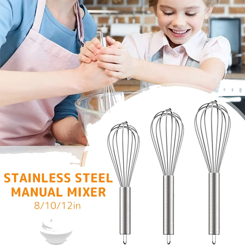 Egg Beater Food Mixer Egg Separator Rotary Whisk Electric Whisk Handheld Electric Whisk Egg Yolk Mixer 8/10/12 Inch Egg Whisk 6 Wire Stainless Steel Kitchen Balloon Whisks Manual Egg Beater Blender Mixing Mixer Tools