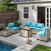 7-Piece Outdoor Patio Furniture Set with 55,000 BTU Fire Pit Table, PE Wicker Rattan Sectional Sofa Patio Conversation Set 1