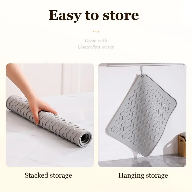 Silicone Dish Drying Mat  40x30cm Heat Resistant Foldable Non-Slip Dish Draining Mat Kitchen Countertop Drip Tray Sink Pad