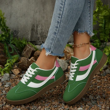 Women's 2025 Fashion Casual Sneakers Comfortable Lace Up Flat Shoes Tennis Shoes Zapatillas De Muje 35-43 1