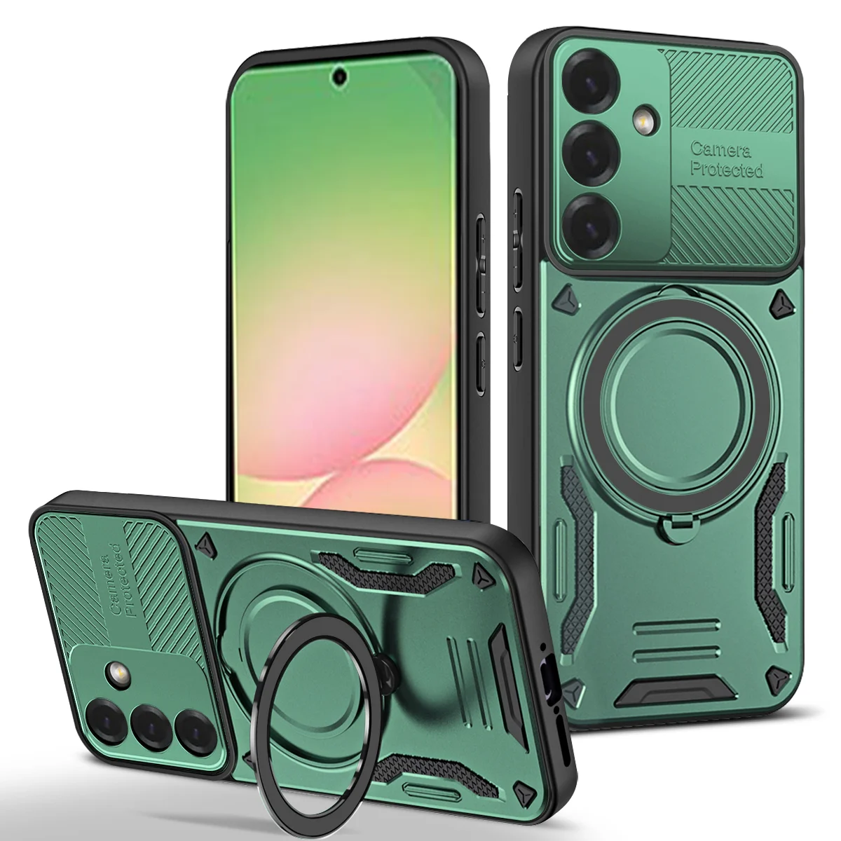 Enhanced Magnetic Case with 360° Rotating Kickstand and Lens Protection - Tough PC Cover
