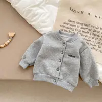 2024 Autumn Winter New Baby Boy Warm Coat Infant Letter Embroidery Cotton Jacket Girls Casual Cardigan Sweatshirt Kids Clothes 5