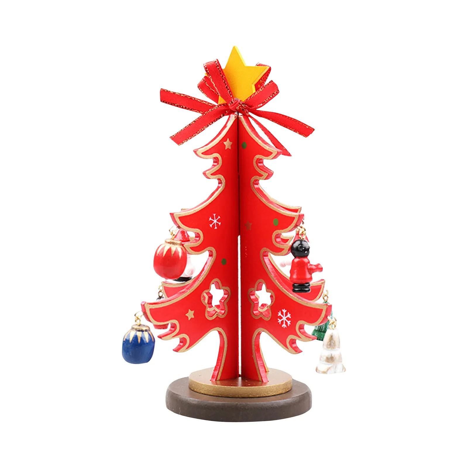 Weihnachtsbaum aus Holz, Tischdekoration, 3D-Weihnachtsbaum mit Schneemann, künstlicher kleiner Weihnachtsbaum für Party, Mini-Festival-Ornamente – Detail 5