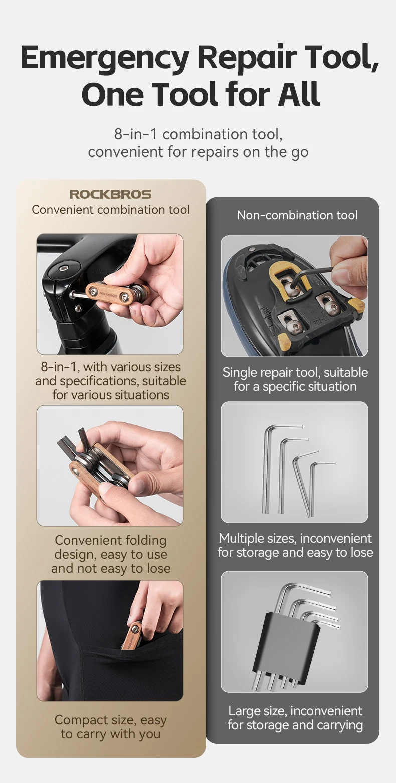 ROCKBROS 8-in-1-Fahrradreparaturwerkzeug, Fahrrad-Schraubendreher, Reparatur, Fahrrad-Werkzeug, tragbarer Mountainbike-Schraubenschlüssel, Multi-Tools – Detail 3