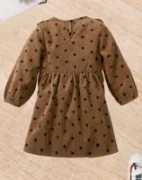 Printemps et automne tempérament simple fille amour imprimé vintage double pli dentelle à manches longues robe ample douce et ludique 2