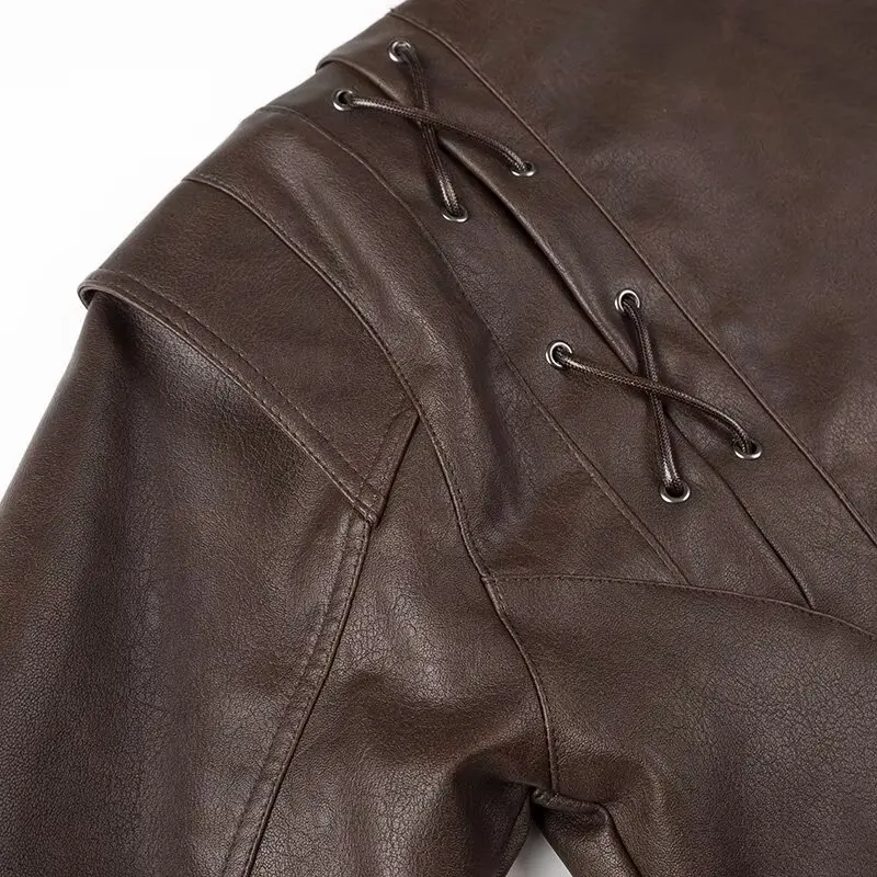 Chic Womens Faux Leather Jacket - Autumn Winter PU Coat with Dropped Shoulders