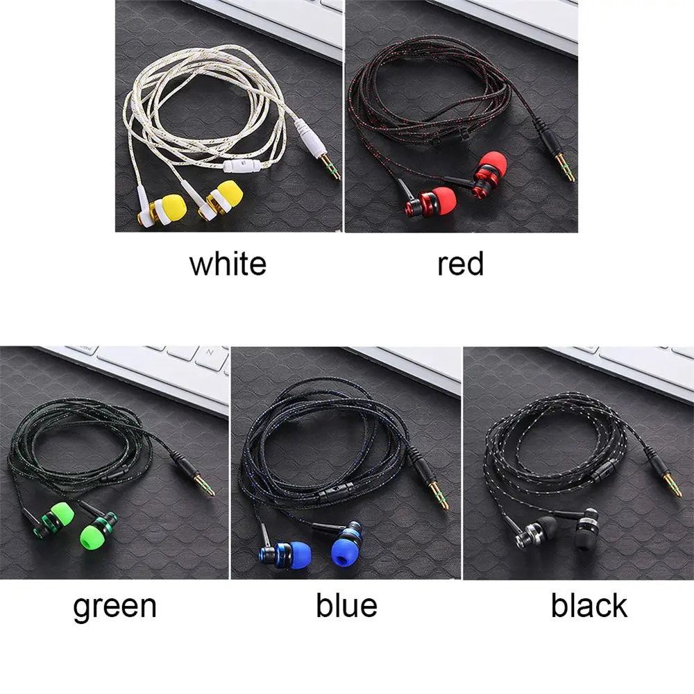 Wired Earphone Stereo In-Ear 3.5mm Metal Weave Cable Headset For Laptop Smartphone