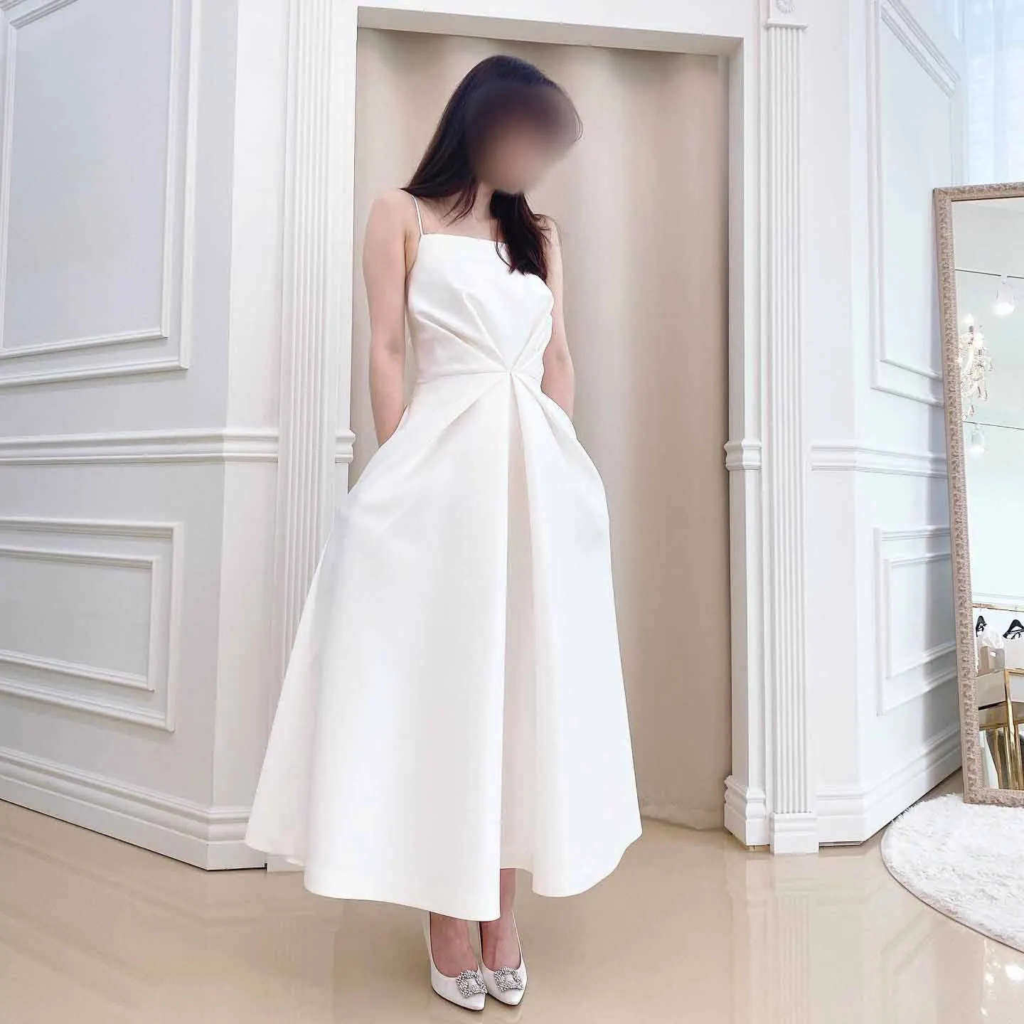 

OEING Square Collar Luxury Formal Evening Dresses Pleat Sleeveless فساتين سهرة Ankle Length Elegant Prom Growns Party Women