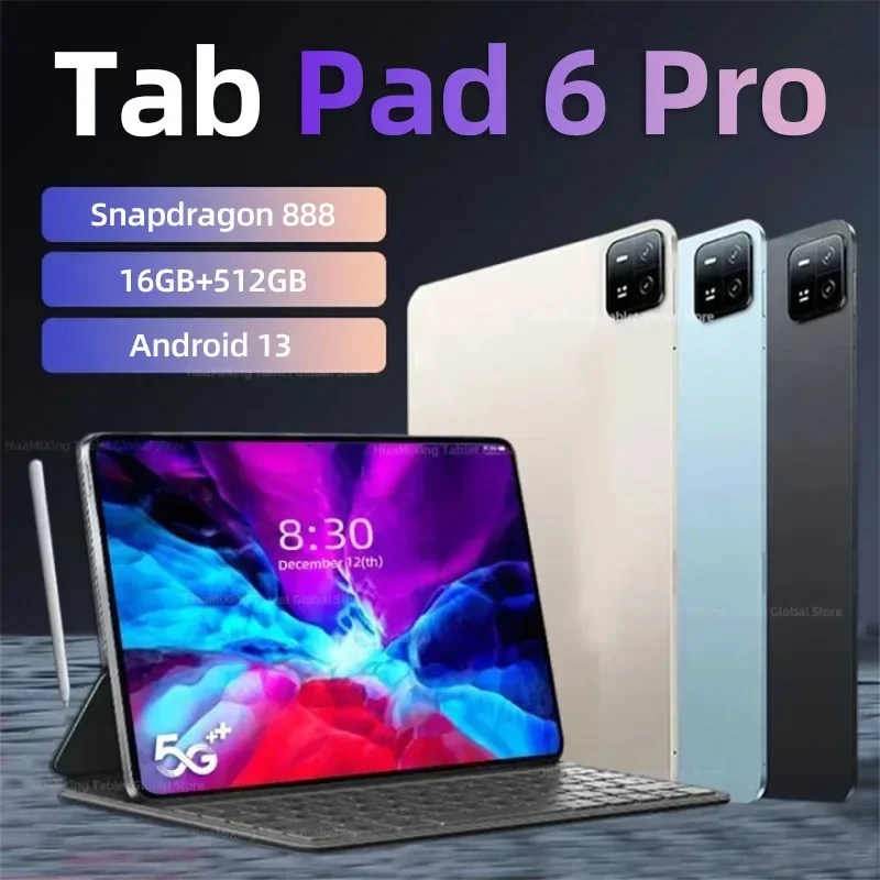 가족용 태블릿 PC 스냅드래곤 888 패드 6 프로, 안드로이드 13, 10000mAh, 16GB + 512GB, 5G 와이파이