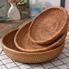 Round Rattan Fruit Bowls Natural Wicker Fruit Basket Boho Woven Storage Baskets Bread Tray for Kitchen Coffee Table Farmhouse 4