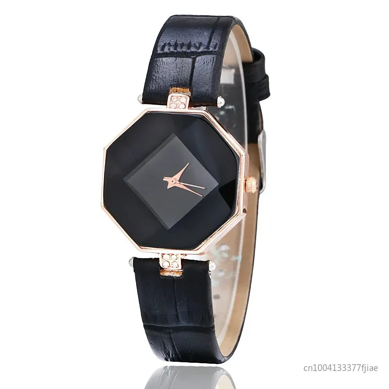 

Women Watches Gem Cut Geometry Crystal Leather Quartz Wristwatch Fashion Dress Ladies Gifts Clock Relogio Feminino 5 Color