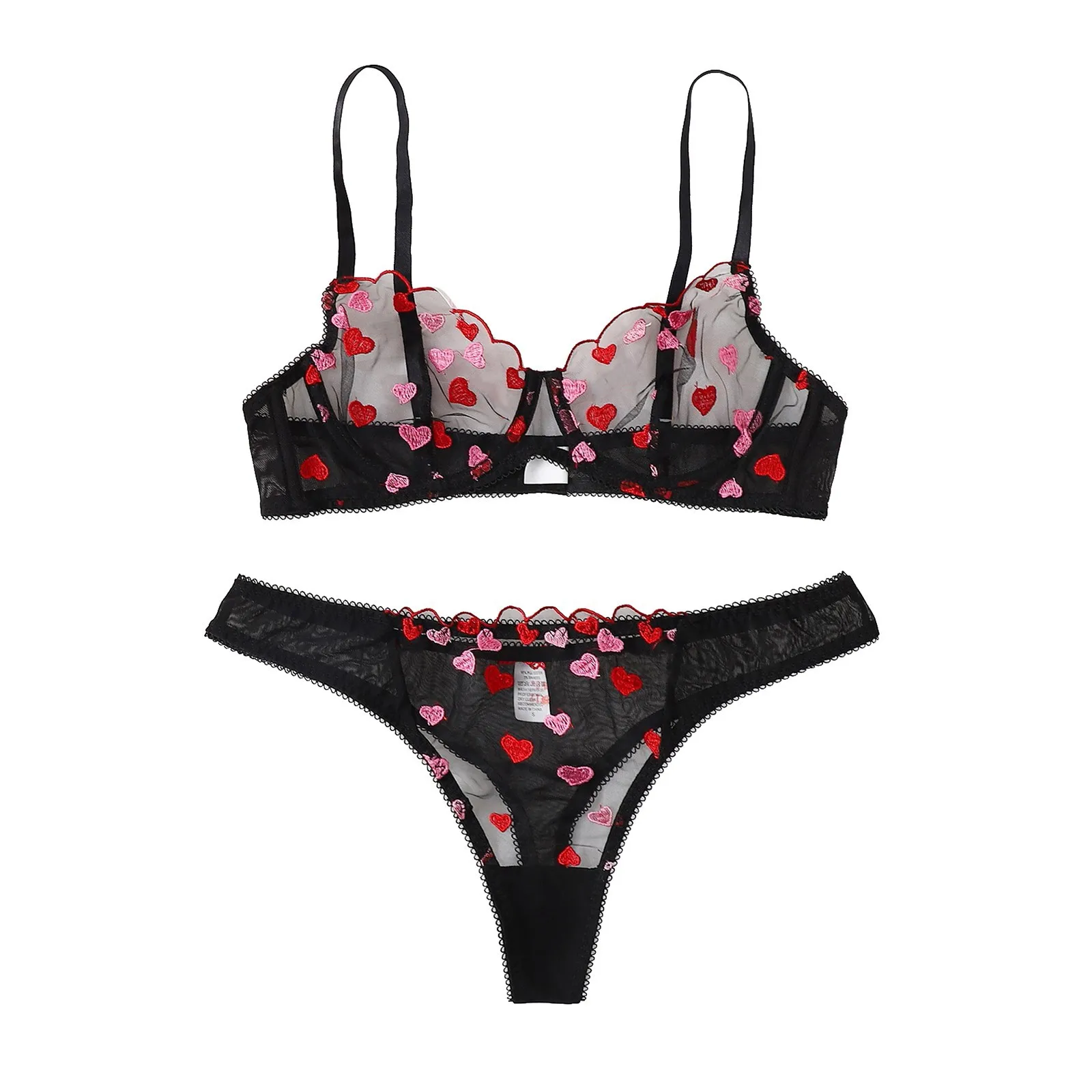 Love Embroidery Bra G-String Thong Sleepwear Underwear Lingerie For Ladies G-String Three-Point Set Sexy Lingerine Outfits