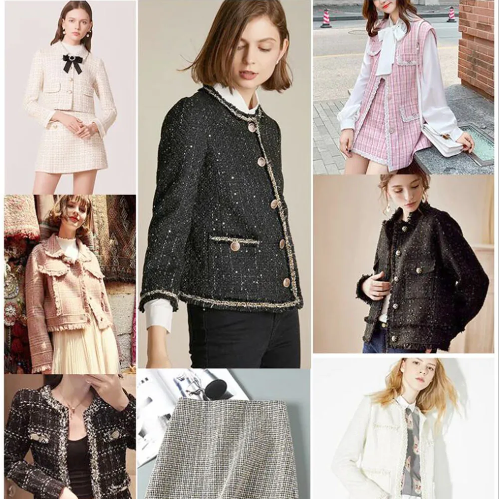 150cm Wide Small Fragrant Wind Woolen Cloth Fabric Coarse Spinning Tweed Coat Skirt Handmade Overcoat Apparel Sewing Accessories