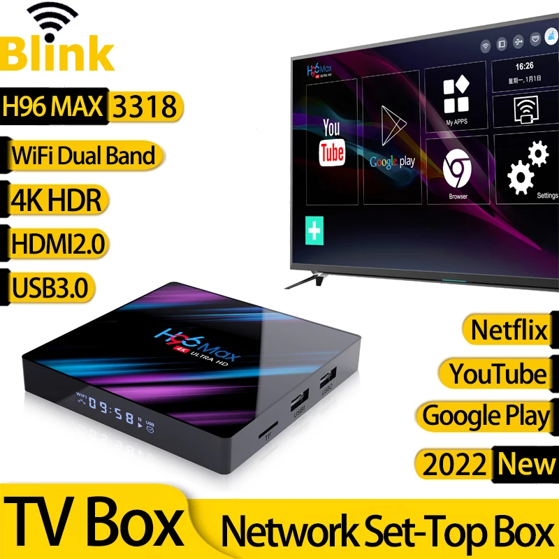 Nova Marca Caixa De Tv Inteligente H96 Max Rk3318 Conjunto De Rede 