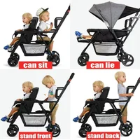 Double bébé poussette deuxième enfant Double poussette enfant chariot poussette pliante lumière peut s'asseoir peut couché poussette système de voyage 3