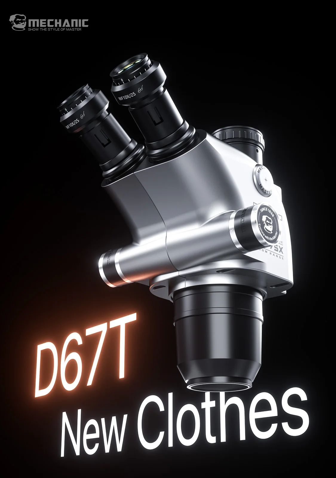 MECHANIC D67T-B11 삼안 스테레오 현미경 6.5X-75X 줌 112mm 작업 거리 초광각 접안렌즈 수리용
