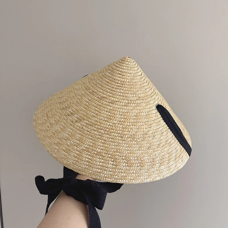 Mode Urlaub Stroh konischen Hut Schnürung schwarzen Band Strohhut Sommer Sonnenschutz Strand Reise Sonnenhut – Detail 10