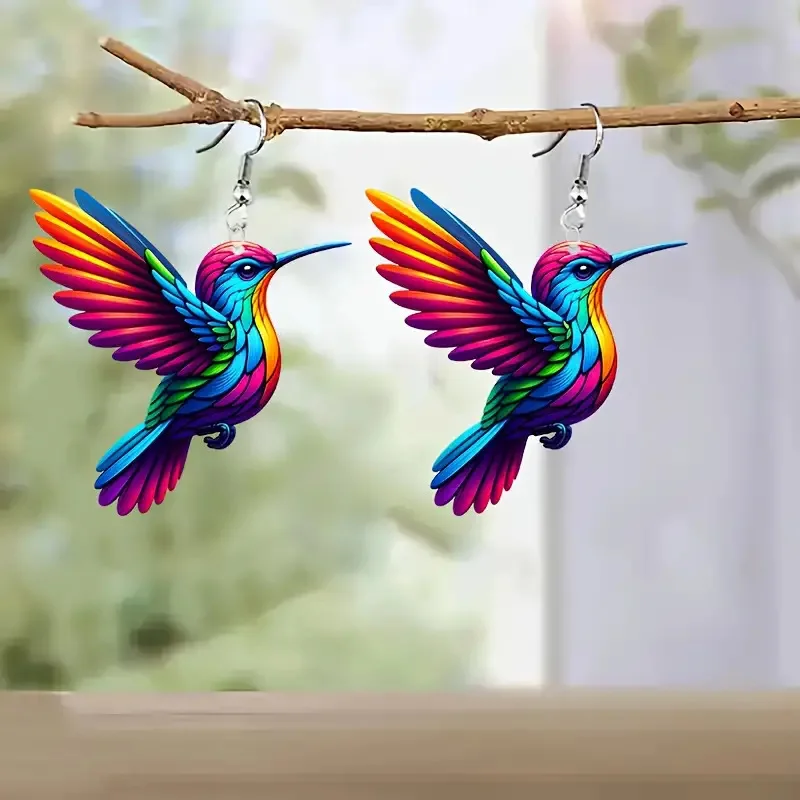 FTCY Acrylic Hummingbird Earrings For Women Retro Style Colorful Bird Drop Earrings Women's Jewelry Gifts 3