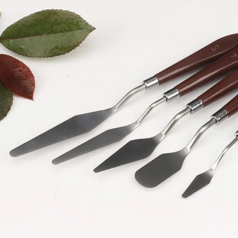 5Pcs Set Oil Painting Scraper Palette Knife Watercolors Fine Acrylic Gouache Paint Spatula Pick Color Mixing Tools Art Supplies