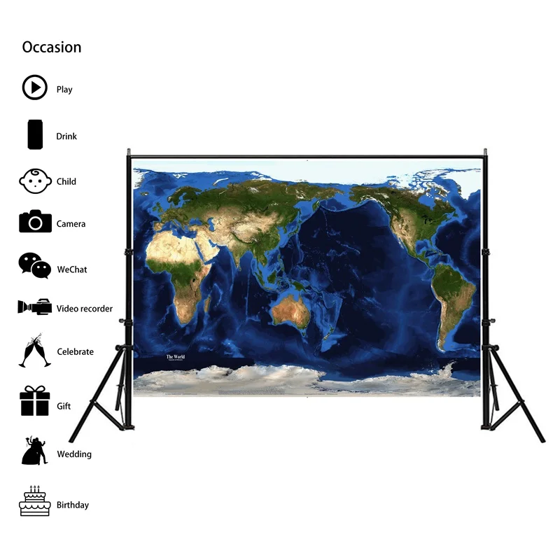 59*42cm Map of The World Wall Art Posters Non-woven Canvas Painting Decorative Prints Home Decoration Office Supplies