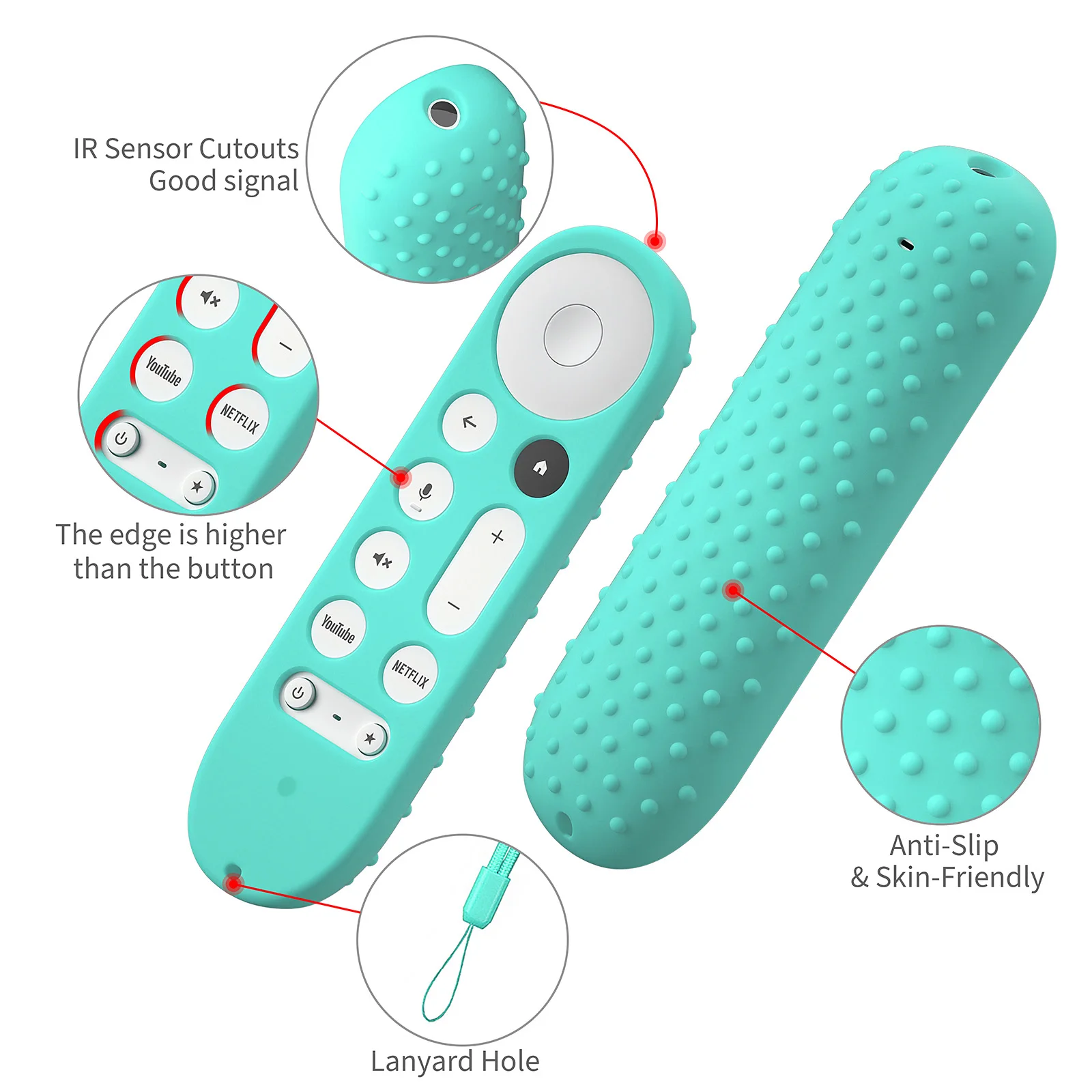 Soft Silicone Case For 2024 Google TV 4K Remote Protective Cover Shell with Lanyard Non-slip For Smart TV Voice Remote Control 3