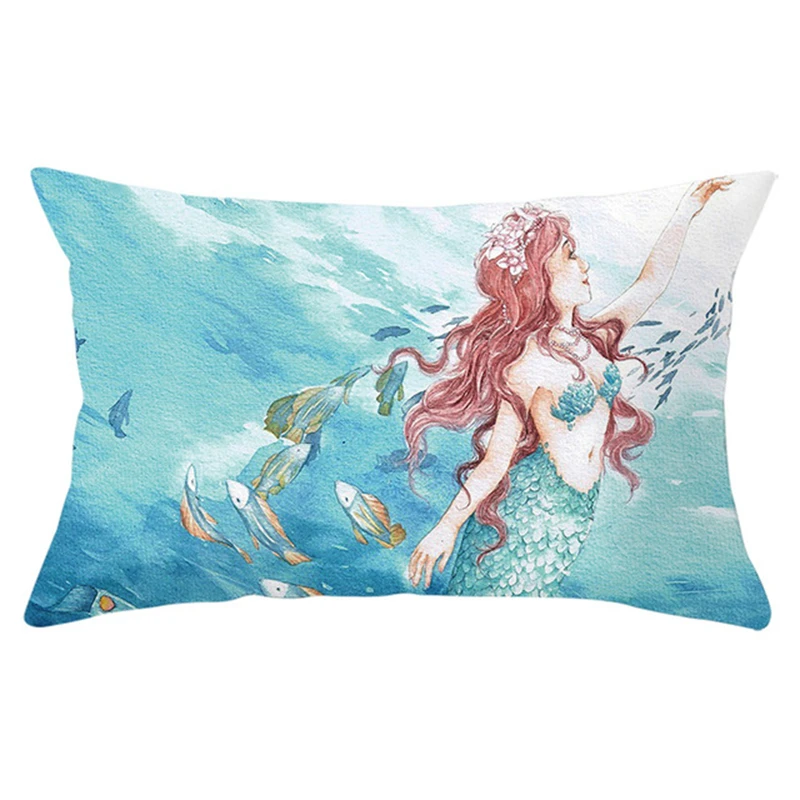 Cartoon Mermaid Sea Animal Pillow Cover Home Whale Turtle Print Throw Pillow For Office Sofa Cushion Cover Home Decor 30x50CM 