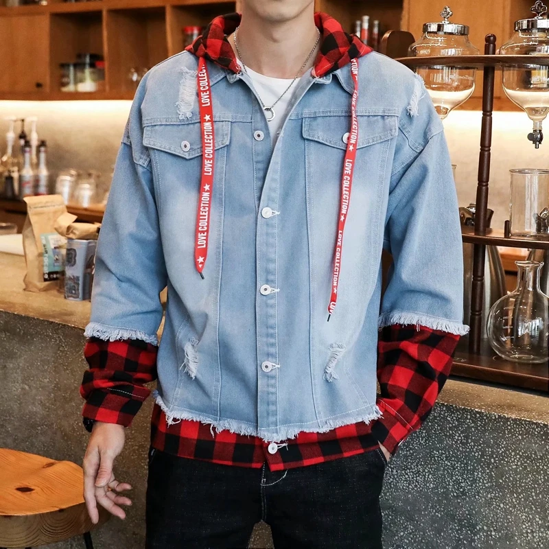 Mens Jeans Jacket Denim Hoodie Men's Hoodie Denim Jacket Men's