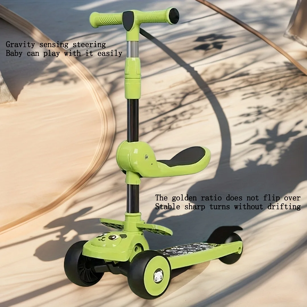 1pc 4 in 1 Growth Stage Kids Scooter for Ages 1 12 Detachable Seat 4 Speed Height Adjustment Rear Pedal Brake Foldable Design