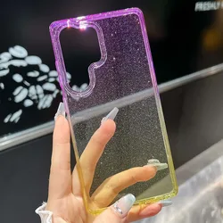 Glitter Gradient Shockproof Transparent Hard PC Bling Case - Galaxy S25+ (Purple Yellow)