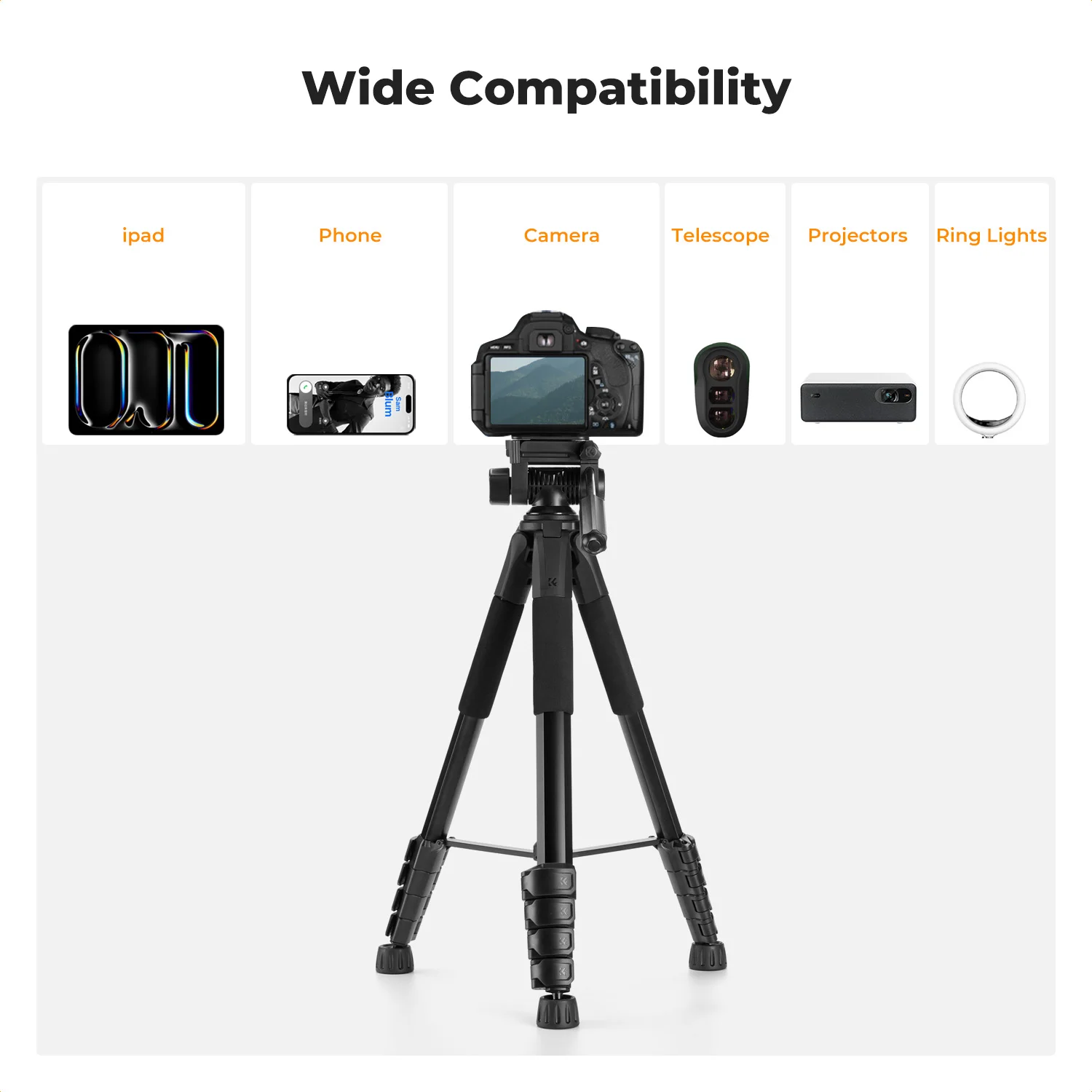 K&F Concept 75" Lightweight Tripod Camera Compact Tripod Remote 2-in-1 Phone Holder 3Way Pan Head Travel Phone Tripod for Selfie 6