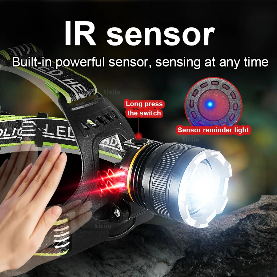 78000000LM 울트라 브라이트 LED 헤드램프 강력한 충전식 헤드 손전등 3*18650 배터리 헤드 토치 낚시 캠핑 줌 램프