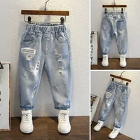 Jeans pour garçons printemps automne nouveaux enfants trou Demin pantalons enfants portent adolescent mode ajustement pantalons longs imprimer sarouel pantalon 3-12 ans 1