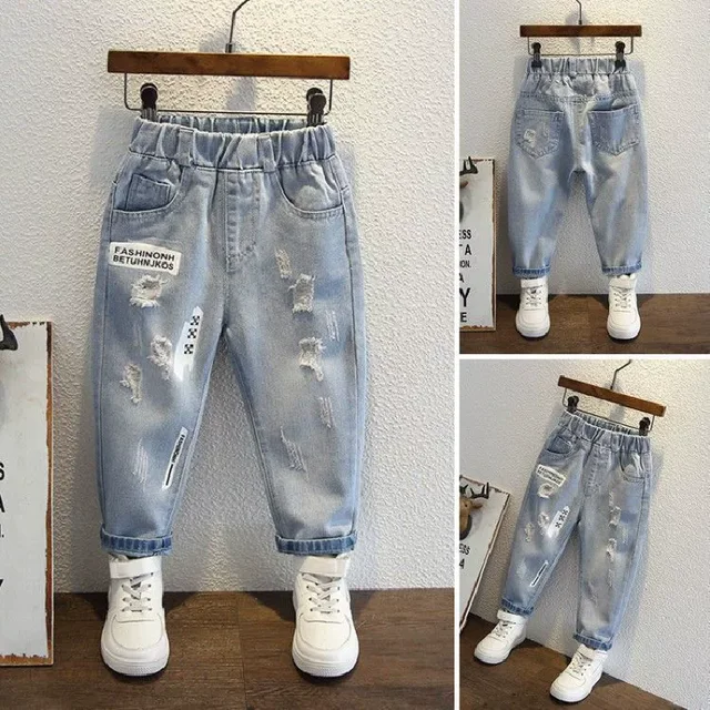 Jeans pour garçons printemps automne nouveaux enfants trou Demin pantalons enfants portent adolescent mode ajustement pantalons longs imprimer sarouel pantalon 3-12 ans 1