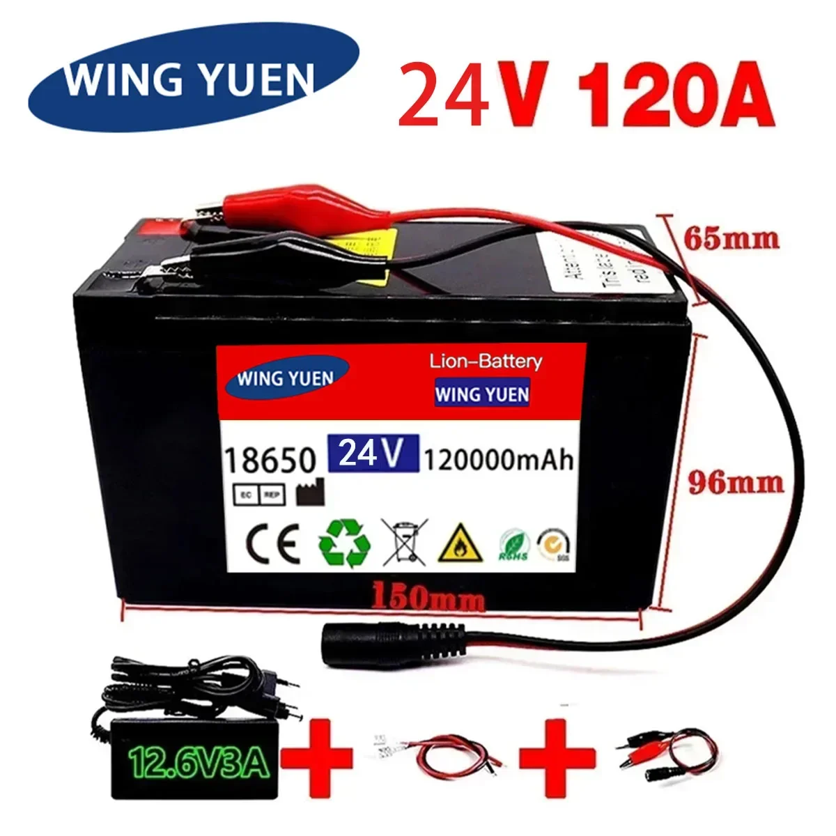 

24V Battery 120Ah 18650 lithium battery pack Rechargeable battery for solar energy electric vehicle battery+25.2v2A charger