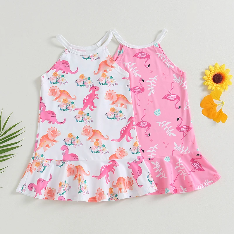 

Toddler Kids Baby Girls Casual Sling Beach Dress Summer Sleeveless Animal Print Spaghetti Strap Dresses