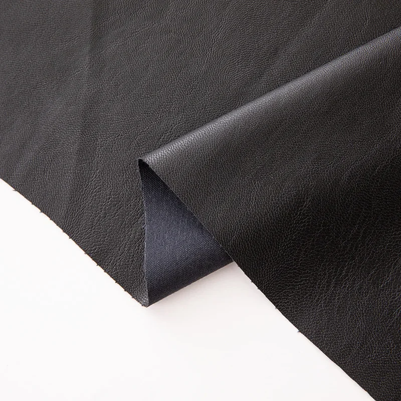 0.4mm Matte Cotton-Padded Fleece Black Leather Coat Fabric Soft PU Leather Washable Artificial Skin For Clothing