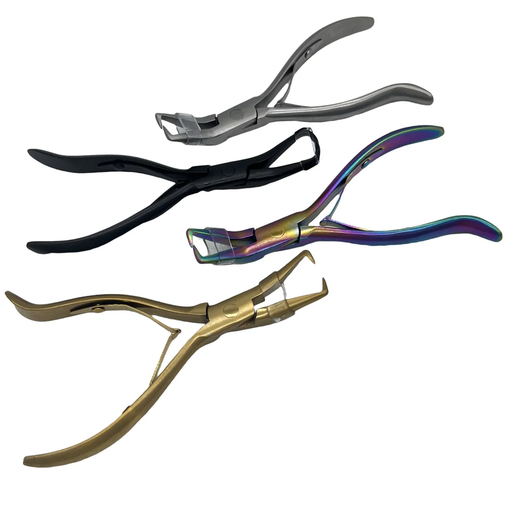 Hair Extension Pliers 1 PC 5.5 inch Silver Stainless Steel Bent nose Clamp Hair Extension Plier with two hook Keratin Hair Extensions Removal Tools