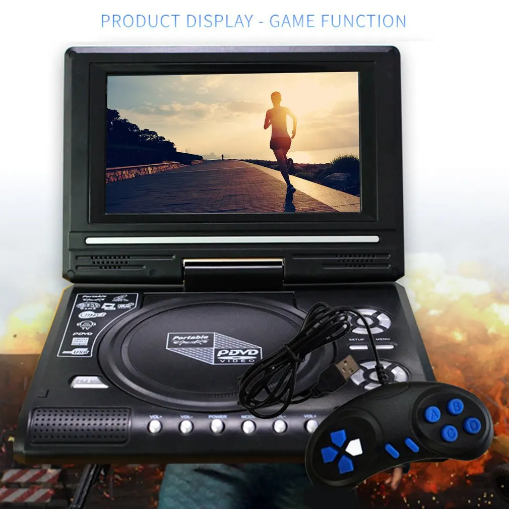 7.8 Inch TV Home Car DVD Player 16:9 Widescreen Portable 800mAH VCD CD MP3 HD Media-Player USB SD Cards RCA Cable Game dvd player cd player