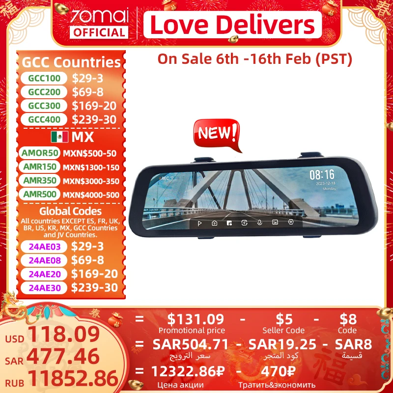 9.35 Pollici A Schermo Intero 70Mai Retrovisore Dash Cam S500 1944P Auto Cam 138Fov 70Mai S500 Specchio Registratore Per Auto Stream Media Car Dvr