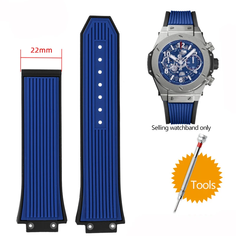 thumbnail image 1 of Correa de silicona para reloj Hublot Big Bang Classic Fusion de 17 x 27 mm, correa de goma que sobresale, herramientas para correa de 27 x 17 mm, color negro, azul y gris, 1 of 5