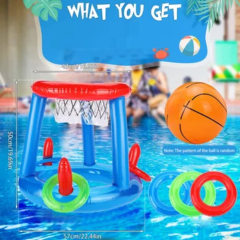 Pool Pool Basketball Set Inflatable Pool Basketball Goal Toss Rings Outdoor Water Game Summer Party Toy For Kids And Adults 6