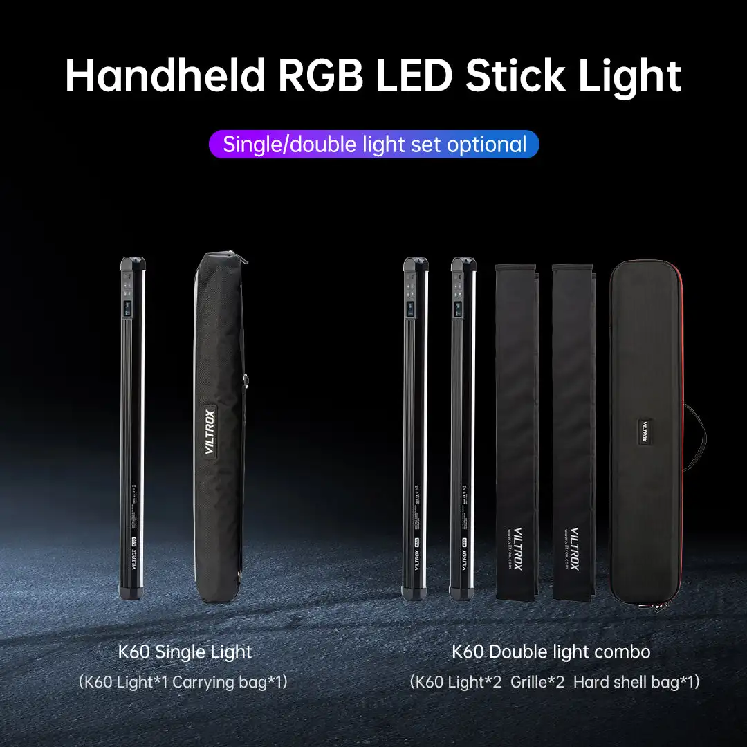 K60 RGB LED Stick Light 20W Handheld Tube Wand Stick 2500K-8500K Photography Lig